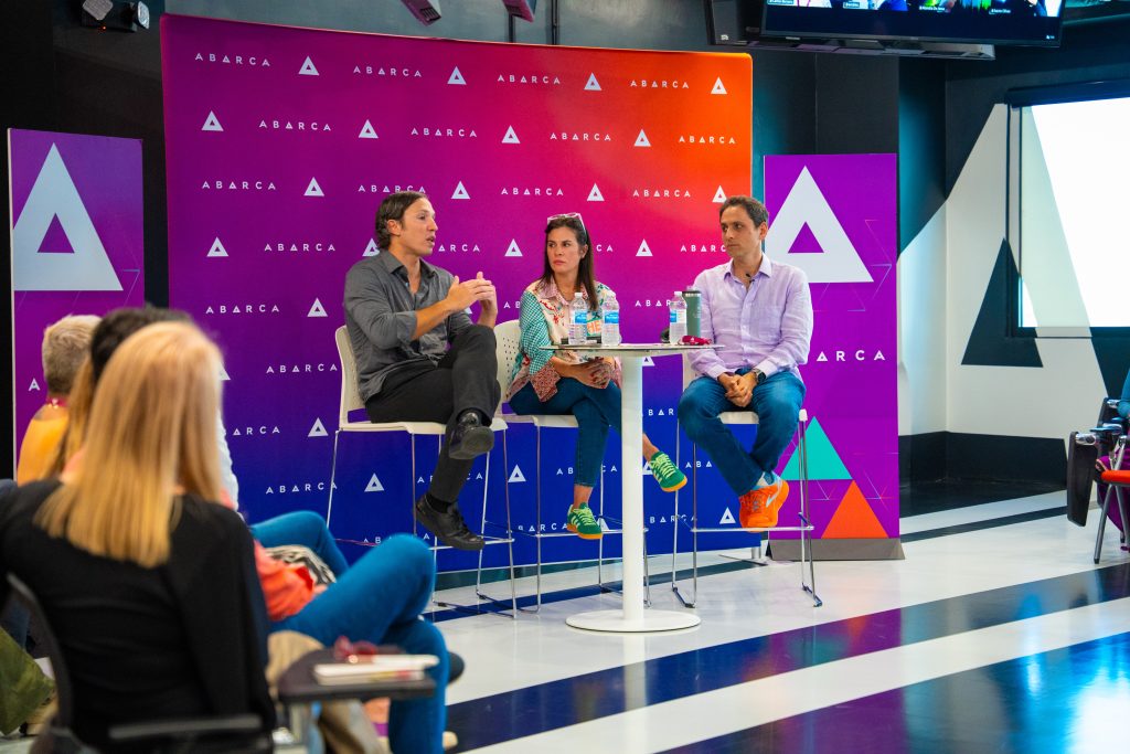 Ariel Quinones of Ironhack, Mercibel Gonzalez, and Jason Borschow speak during an Oasis Connections Season Two session at Abarca Health.