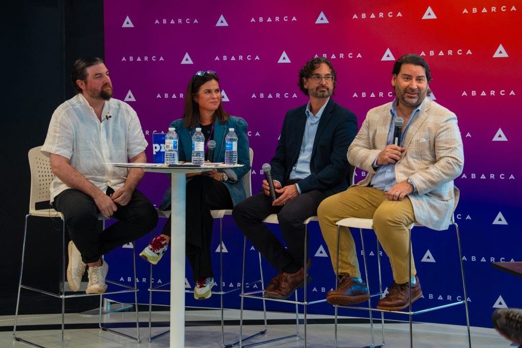 Panelists at Oasis Connections Season Two: Wovenware co-founders Christian González and Carlos Meléndez, with Mercibel Gonzalez, Chief People Officer, and Antonio Duarte-Pino, Chief Marketing Officer at Abarca Health.