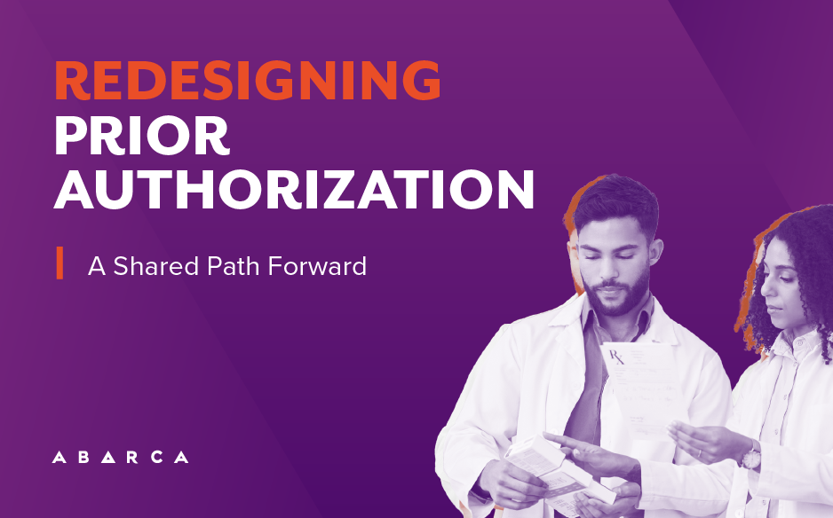 Two healthcare providers reviewing a prescription, illustrating Abarca's white paper on redesigning prior authorization: a shared path forward.